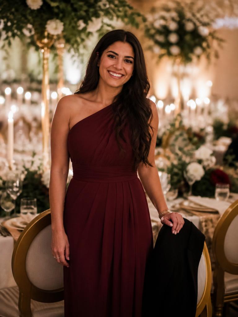 Madrinha em vestido vinho