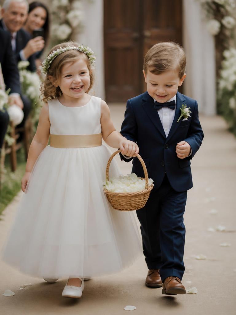 Crianças com trajes de festa na cerimônia