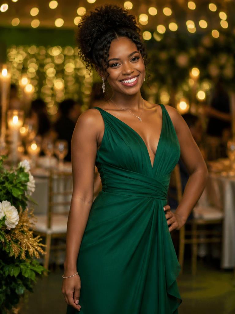 Madrinha em vestido verde esmeralda